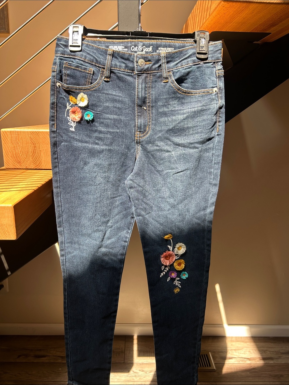 Cat & Jack Blue Skinny Jeans with Multicolor Floral Embroidery